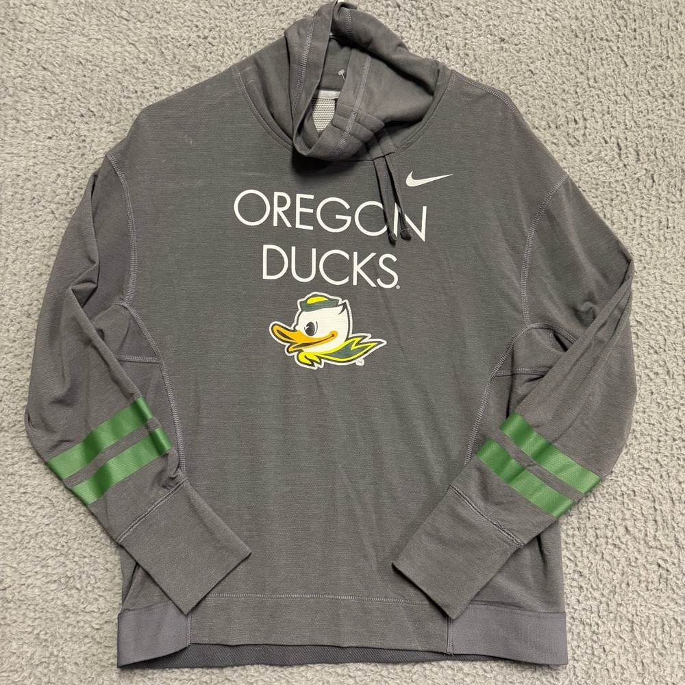 Nike Oregon Ducks Cowl Neck Pullover Hoodie Sweatshirt Womens M Grey Green NCAA